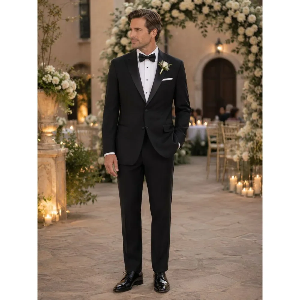 Donna Karan Signature Black Wool Tuxedo Made in Italy Formal Suit Approx 40R